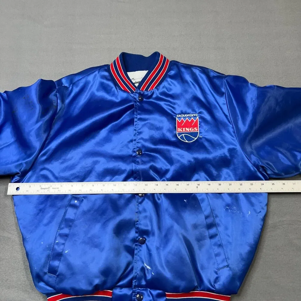 Vintage Swingster Sacramento Kings Jacket Mens Large Blue Satin Lined Snap Front